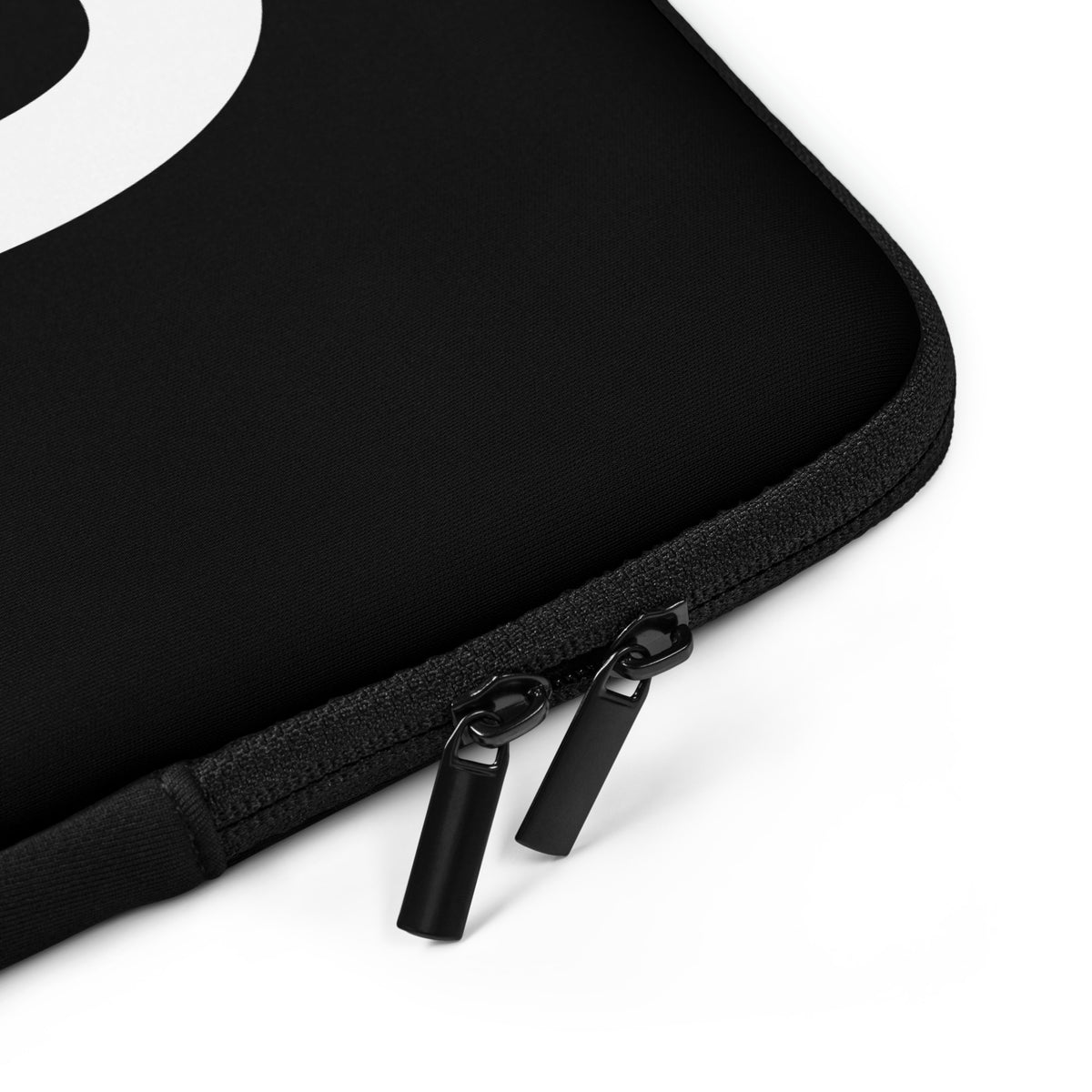 Product detail of 13 inch laptop sleeve in color black, featuring black zipper and trim. From What Was Said (Statement Apparel + More).
