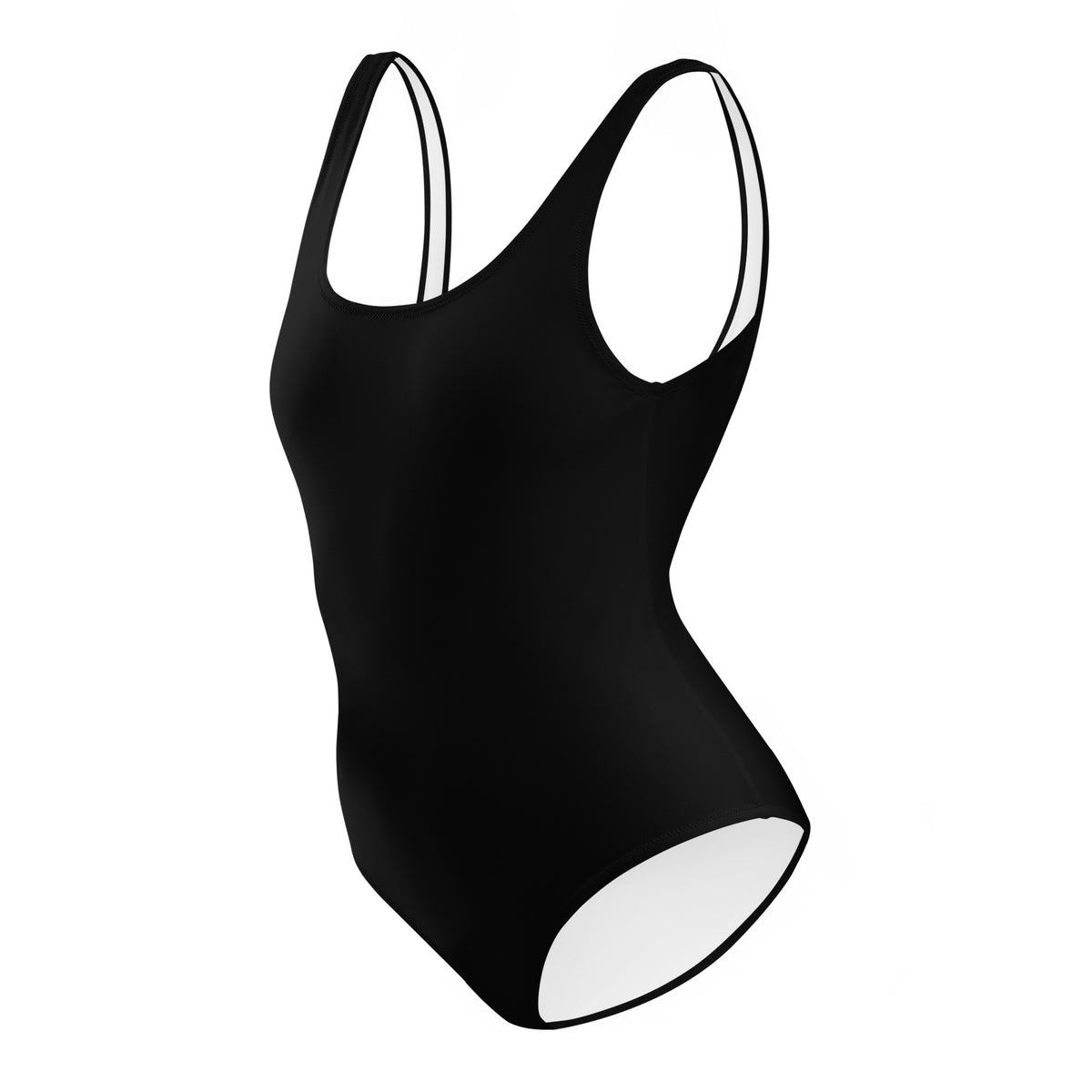 Left side facing adult graphic one-piece swimsuit in color black, from What Was Said (Statement Apparel + More).