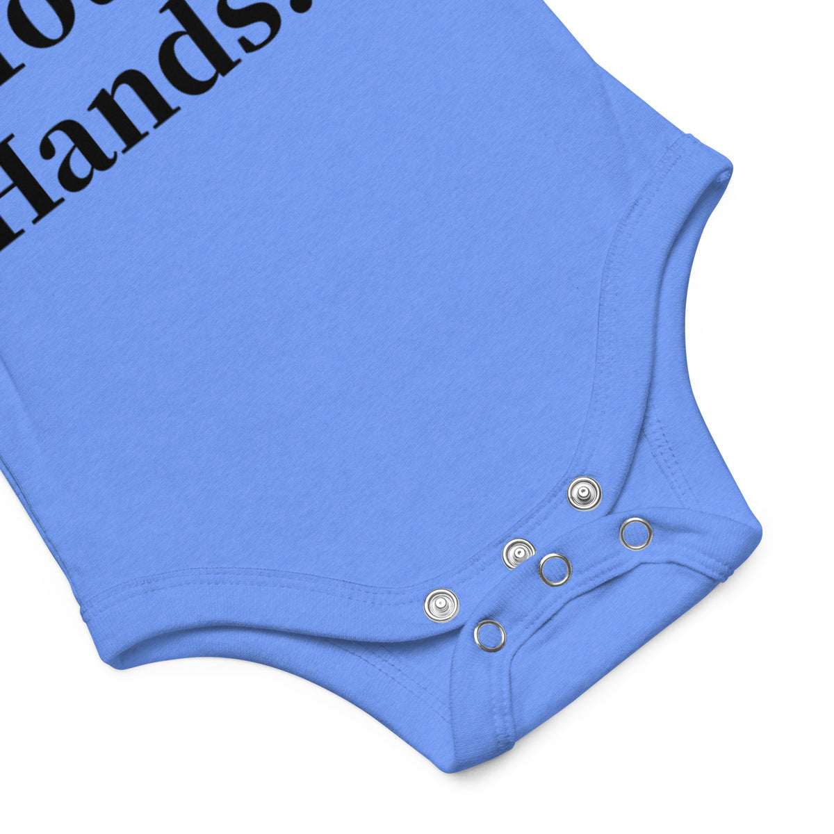 Front facing product details on graphic onesie in color heather-columbia-blue heather. Featuring snap closures at the bottom of the onesie. From What Was Said (Statement Apparel + More).