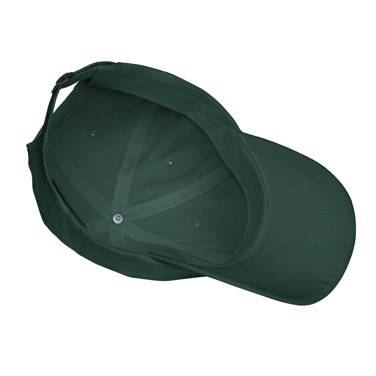 Product details of the underside facing of a graphic dad hat in color spruce green. Featuring the underside view of the hat. From What Was Said (Statement Apparel + More).