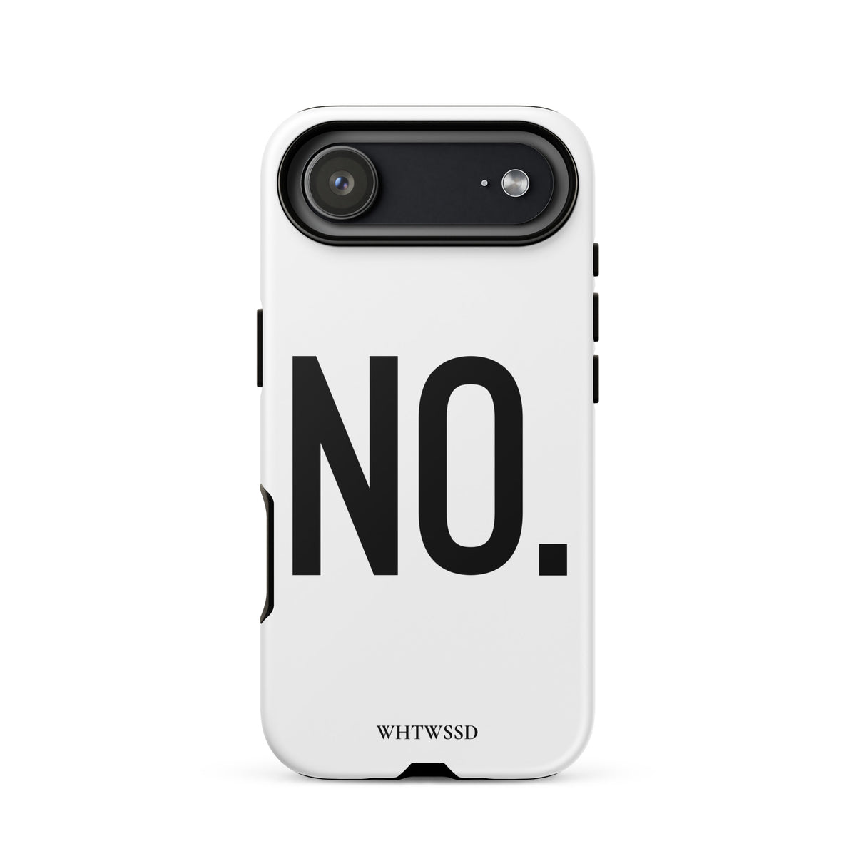 Front facing graphic iPhone 17 Air case in color white, against white background. Featuring the statement 'NO.' in bold black print on the phone case. From What Was Said (Statement Apparel + More). 