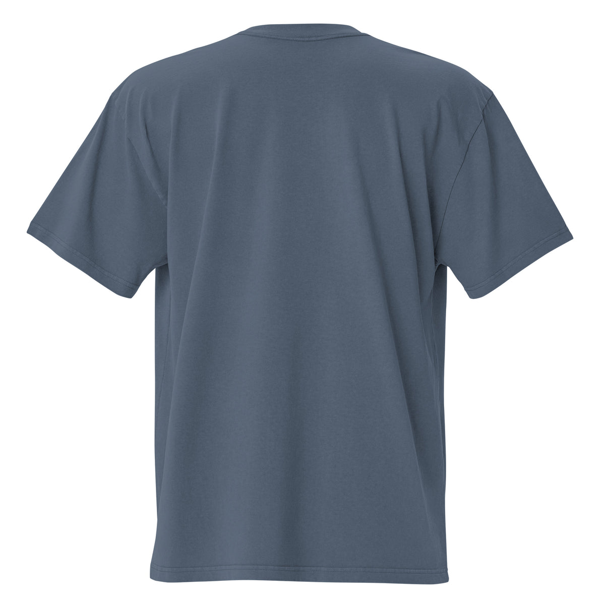 Back facing oversized fit graphic t-shirt in color faded indigo, from What Was Said (Statement Apparel + More).