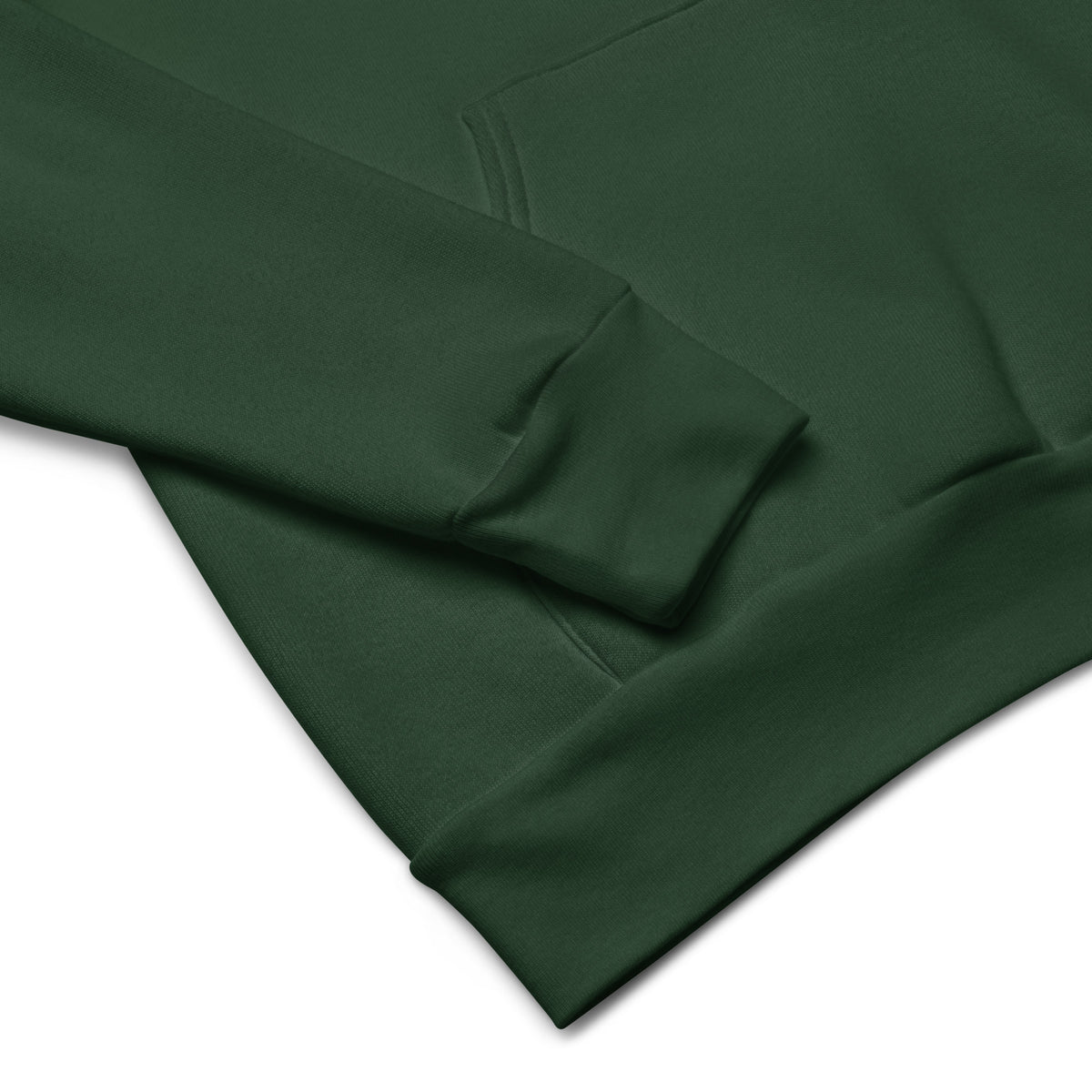 Product detail of pullover graphic hoodie in color forest green, featuring quality stitching of the sleeve and bottom portion of hoodie. From What Was Said (Statement Apparel + More). 