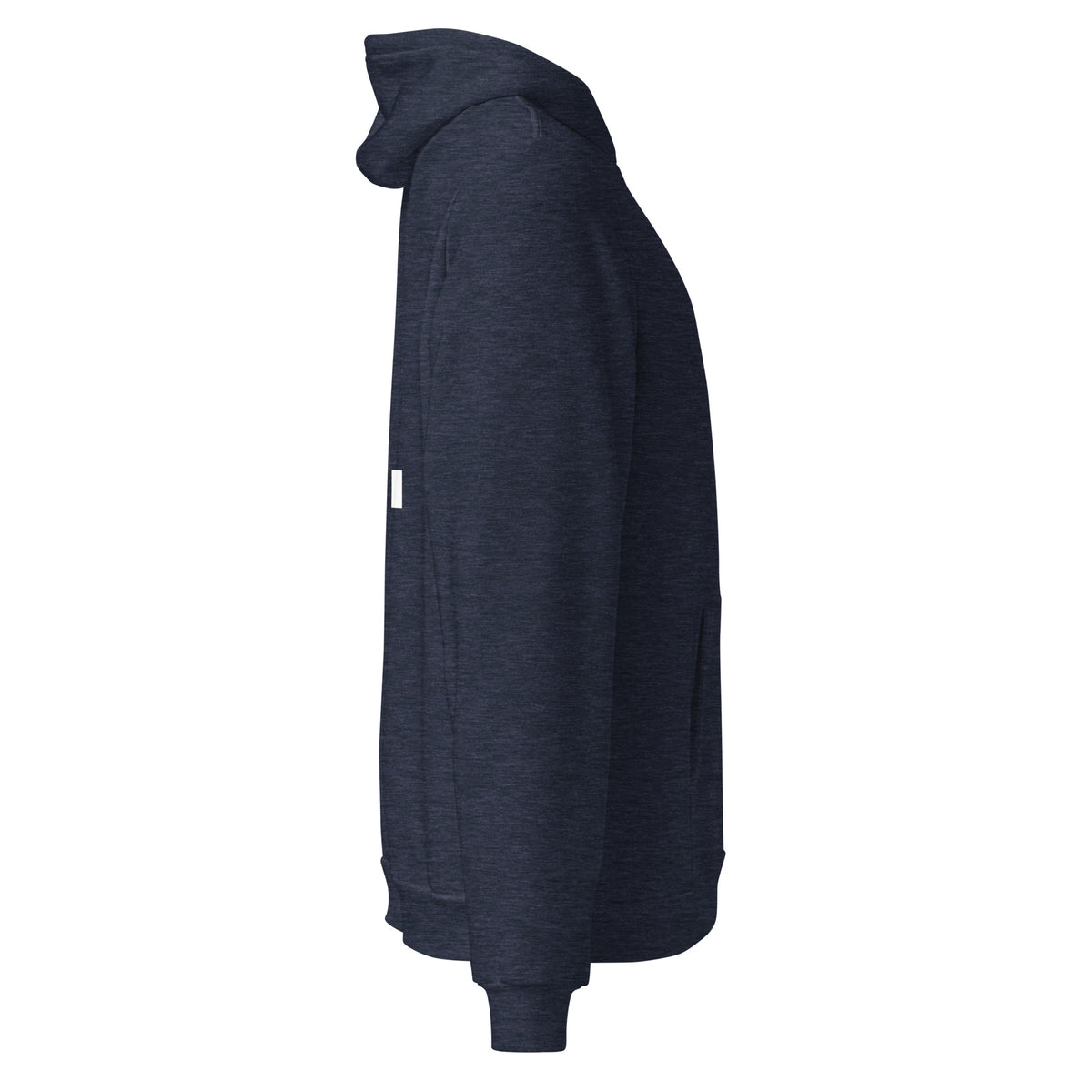 Right side facing pullover graphic hoodie in color heather navy blue, from What Was Said (Statement Apparel + More). 
